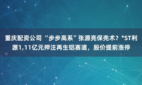 重庆配资公司 “步步高系”张源亮保壳术？*ST利源1.11亿元押注再生铝赛道，股价提前涨停