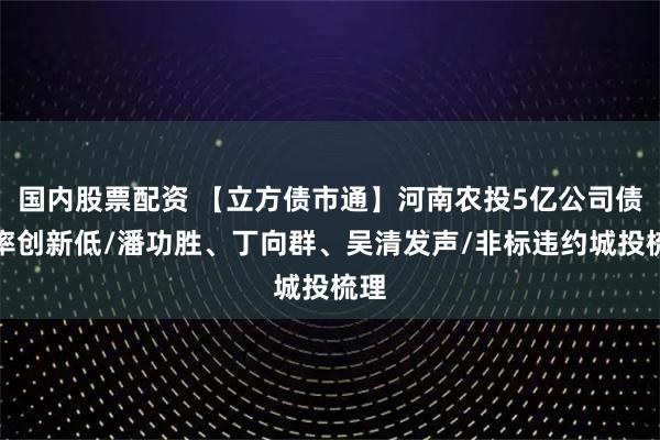 国内股票配资 【立方债市通】河南农投5亿公司债利率创新低/潘功胜、丁向群、吴清发声/非标违约城投梳理